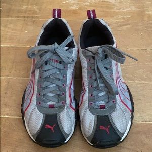 Gray and Pink Puma Running Shoes